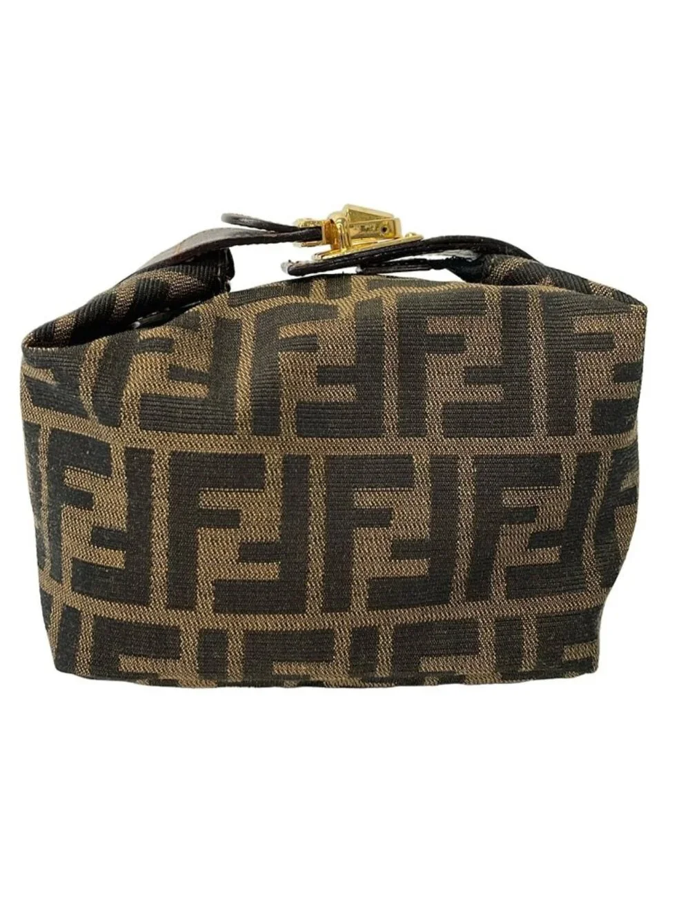 Fendi Pouch Zucca Pattern Brown Black Dark Leather